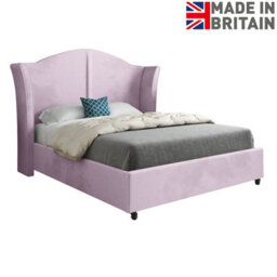 Zampa Curved Top Curved Winged Upholstered Soft Velvet Bed Frame - Pink - thumbnail 6