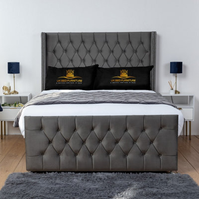 UKBEDFURNITURE Emily Steel Plush Wingback Divan Bed Base With 54 Inch Headboard - No Storage - image 1