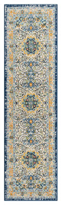 San Marino Living Room Area Rug - Low Pile Medallion Floral Design Muti Coloured 60Cm X 220Cm - image 1