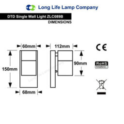 Long Life Lamps Company Black Outdoor Wall Light Dusk Till Dawn Sensor Stainless Steel Ip65 Zlc089B - thumbnail 2