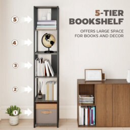 Wyld Haus Reseka 5-Tier Metal And Wood Grey Bookcase 33.5W X 30D X 165H Cm - thumbnail 4
