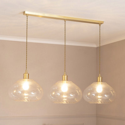 Valuelights Corinne Twill Spiral Glass 3 Drop Brushed Gold Diner Ceiling Pendant Light - image 1