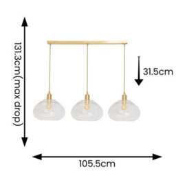 Valuelights Corinne Twill Spiral Glass 3 Drop Brushed Gold Diner Ceiling Pendant Light - thumbnail 5