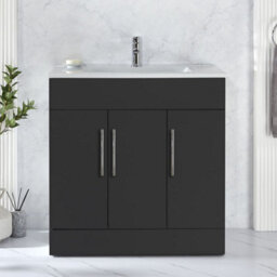 Homestylestore 810mm Black Grey Floorstanding Bathroom Vanity Unit And Chrome T Bar Handle - thumbnail 2