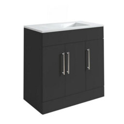 Homestylestore 810mm Black Grey Floorstanding Bathroom Vanity Unit And Chrome T Bar Handle - thumbnail 1