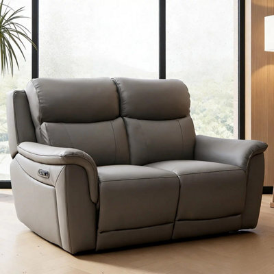 Xample Oscar Grey Leather Power Reclining 2 Seater Sofa With Power Headrests, Usb & Usb-C Ports, Pocket Sprung Seats - image 1