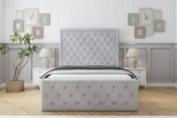 "Sloomy Vienna Silver Naples Bed Frame With Mattress With 50"" Upholstered Headboard 4'6 Double" - thumbnail 1