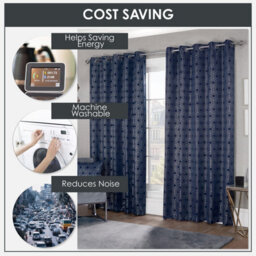 Emma Barclay Hartford Blackout Thermal Eyelet Curtains, Navy Blue - 66 X 54 Inch Pair - thumbnail 6