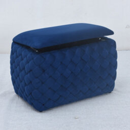 Plumeo Velvet Storage Ottoman - Dark Blue