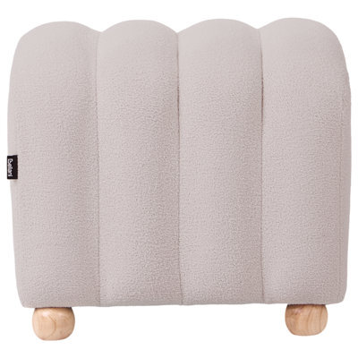 Wyld And Coco Boucle Teddy Pouffe Off-White Rectangular Ottoman With Round Wooden Legs, Ribbed Upholstery, 49 X 38 X 46 Cm - image 1