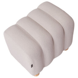 Wyld And Coco Boucle Teddy Pouffe Off-White Rectangular Ottoman With Round Wooden Legs, Ribbed Upholstery, 49 X 38 X 46 Cm - thumbnail 5
