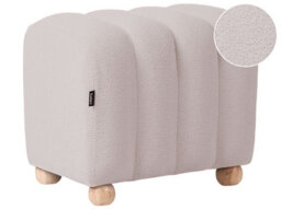 Wyld And Coco Boucle Teddy Pouffe Off-White Rectangular Ottoman With Round Wooden Legs, Ribbed Upholstery, 49 X 38 X 46 Cm - thumbnail 3