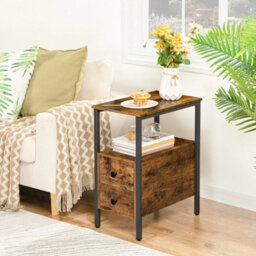 Narrow Side Table With 2 Drawers Bedside Slim 30X48X61.5Cm - thumbnail 3