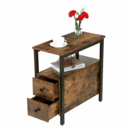 Narrow Side Table With 2 Drawers Bedside Slim 30X48X61.5Cm - thumbnail 1
