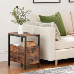 Narrow Side Table With 2 Drawers Bedside Slim 30X48X61.5Cm - thumbnail 4