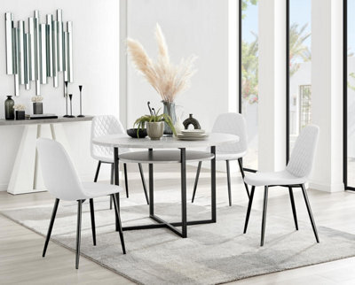 Furniturebox Uk Adley Grey Concrete Effect Storage Dining Table & 4 White Corona Black Leg Chairs - image 1