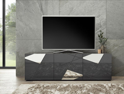 FurniComp LTD Furnicomp Giulia 3 Door Grey Gloss Tv Unit With Mirrors - image 1