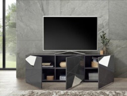FurniComp LTD Furnicomp Giulia 3 Door Grey Gloss Tv Unit With Mirrors - thumbnail 2