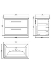 Balterley Longnor Modern Wall Hung 2-Drawer Bathroom Vanity With Fireclay Basin, Coastal Grey, 800mm - thumbnail 2