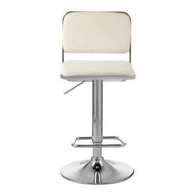 Orsina White Seat And Chrome Base Bar Stool, Adjustable Height Kitchen Bar Stool, Footrest Swivel Barstool - image 1