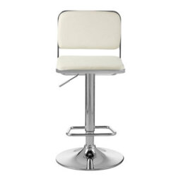 Orsina White Seat And Chrome Base Bar Stool, Adjustable Height Kitchen Bar Stool, Footrest Swivel Barstool - thumbnail 1