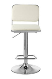 Orsina White Seat And Chrome Base Bar Stool, Adjustable Height Kitchen Bar Stool, Footrest Swivel Barstool - thumbnail 7