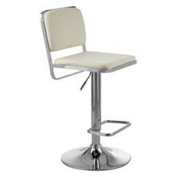 Orsina White Seat And Chrome Base Bar Stool, Adjustable Height Kitchen Bar Stool, Footrest Swivel Barstool - thumbnail 2