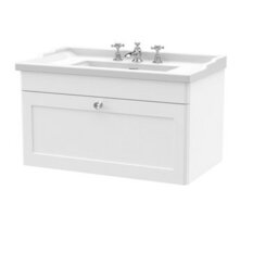 Balterley Swynnerton Traditional 1 Drawer Wall Hung Vanity Unit With Basin, Satin White, 800mm - thumbnail 1