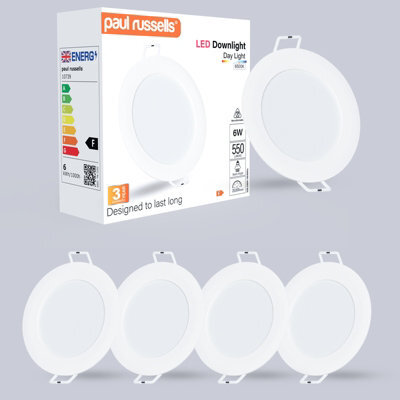 Paul Russells Led Round Panel Ceiling Lights, 8W 750 Lumens, Spotlights, Ip20, 6500K Day Light, Pack Of 4 - image 1