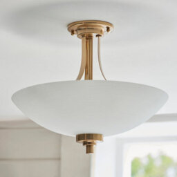 Loops Elegant Semi Flush Ceiling Light With Brushed Aged Brass Finish And White Glass Shade - thumbnail 6