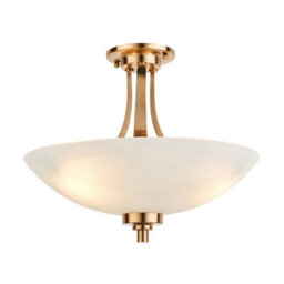 Loops Elegant Semi Flush Ceiling Light With Brushed Aged Brass Finish And White Glass Shade - thumbnail 1