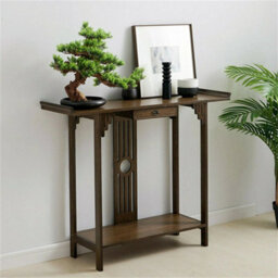 Industrial Console Table Rustic Wood Side Table Hallway Storage Shelf W/ Drawers - thumbnail 1