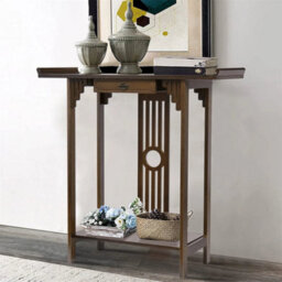 Industrial Console Table Rustic Wood Side Table Hallway Storage Shelf W/ Drawers - thumbnail 4