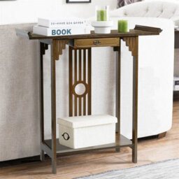 Industrial Console Table Rustic Wood Side Table Hallway Storage Shelf W/ Drawers - thumbnail 5