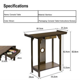 Industrial Console Table Rustic Wood Side Table Hallway Storage Shelf W/ Drawers - thumbnail 2