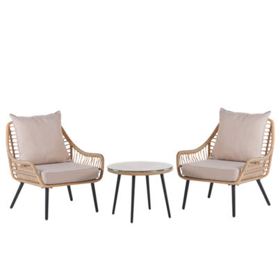 Beliani Bistro Set With Cushions Laureto Pe Rattan Natural - image 1