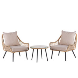 Beliani Bistro Set With Cushions Laureto Pe Rattan Natural - thumbnail 1