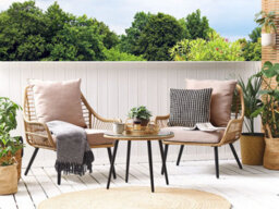 Beliani Bistro Set With Cushions Laureto Pe Rattan Natural - thumbnail 2