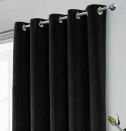 Luxury Enhanced Living Black Velvet, Supersoft, 100% Blackout, Thermal Pair Of Curtains With Eyelet Top - 46 X 72 Inch (117X183Cm) - thumbnail 2