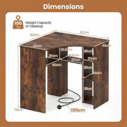 Brown Triangle Corner Computer Desk With Charging Station Open Shelves - thumbnail 2