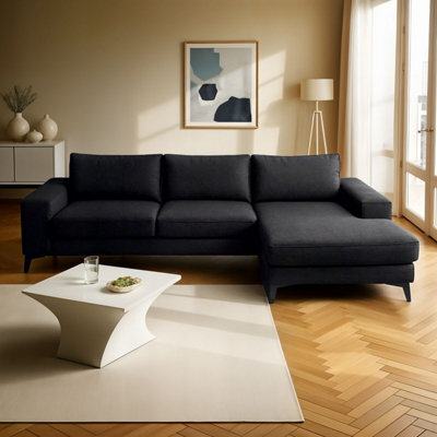 Abakus Direct Venice Corner Sofa In Black Right Facing With Deep Seats And Extra-Wide Padded Arms - image 1