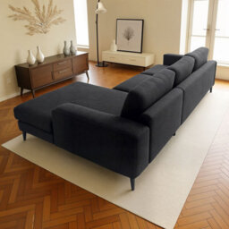 Abakus Direct Venice Corner Sofa In Black Right Facing With Deep Seats And Extra-Wide Padded Arms - thumbnail 3