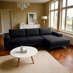 Abakus Direct Venice Corner Sofa In Black Right Facing With Deep Seats And Extra-Wide Padded Arms - thumbnail 2
