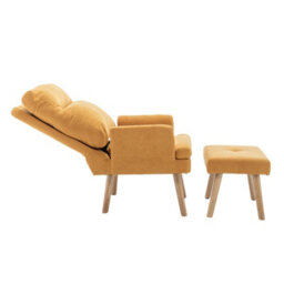 Living And Home Yellow Chenille Upholstered Lounge Chair With Footstool - thumbnail 3