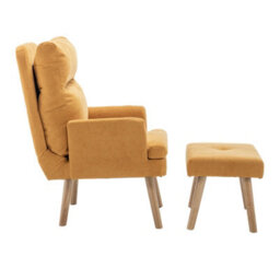 Living And Home Yellow Chenille Upholstered Lounge Chair With Footstool - thumbnail 2