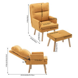 Living And Home Yellow Chenille Upholstered Lounge Chair With Footstool - thumbnail 6