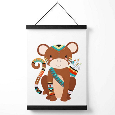 Artze Wall Art Monkey Tribal Animal Art Print With Black Frame Size: A4 - image 1