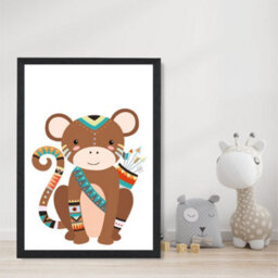 Artze Wall Art Monkey Tribal Animal Art Print With Black Frame Size: A4 - thumbnail 2