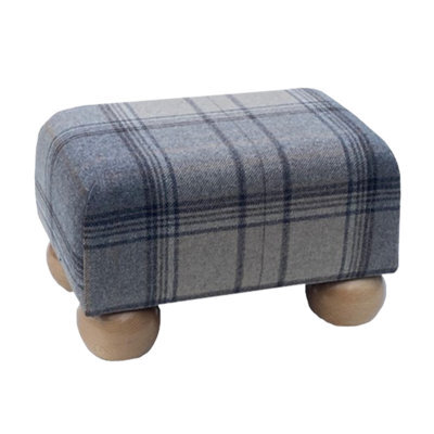 Small Tartan Footstool - Bainbridge Grey - Natural Gloss Bun Feet - image 1