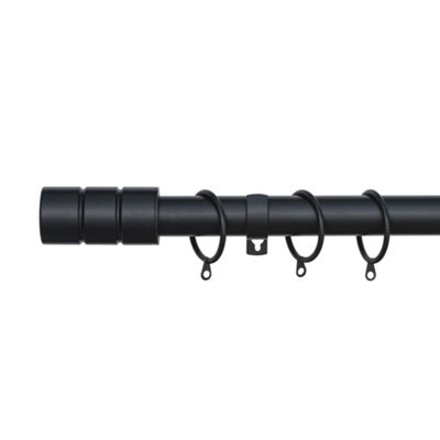 A.unique Home Plain Barrel Metal Extendable Curtain Pole With Rings And Fittings (25/28mm) - Matte Black, 180Cm - 340Cm Approx - image 1
